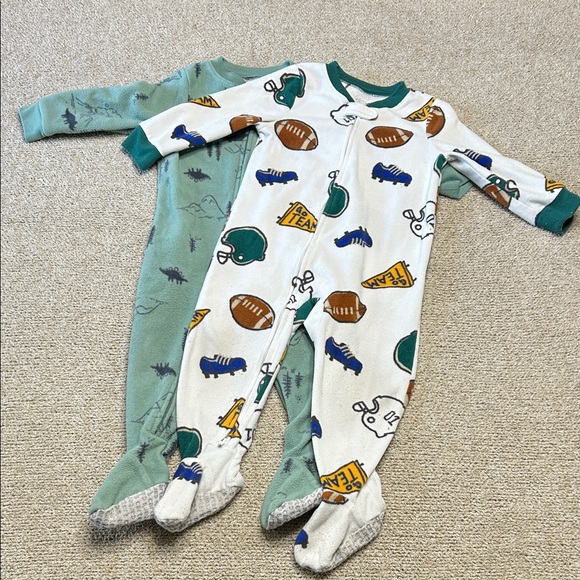 Carter's Other - Carter's Green and White Sports & Dinosaur Zip-up Pajamas Size 18M
